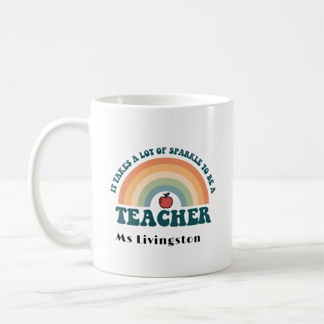 Rainbow Retro Personalized Teacher Thank You Mug  (Left)