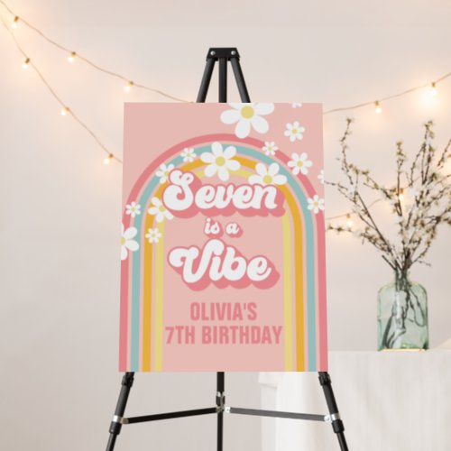 Rainbow Retro Seven is a Vibe Groovy 7th Birthday Foam Board