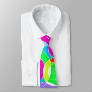 Rainbow Retro Spiral Art Abstraction Pink Neck Tie