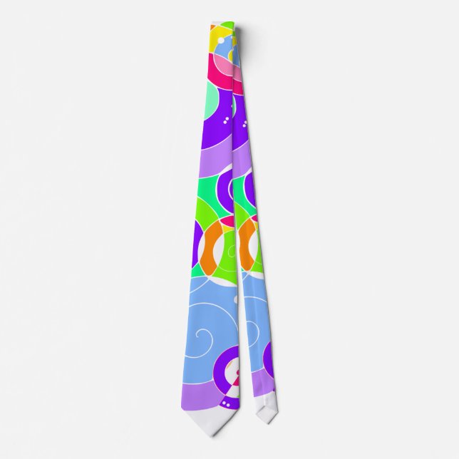 Rainbow Retro Spiral Art Abstraction Purple White Neck Tie (Front)
