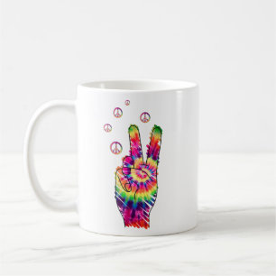 Rainbow Retro Tie Dye Psychedelic Peace Sign Hand  Coffee Mug