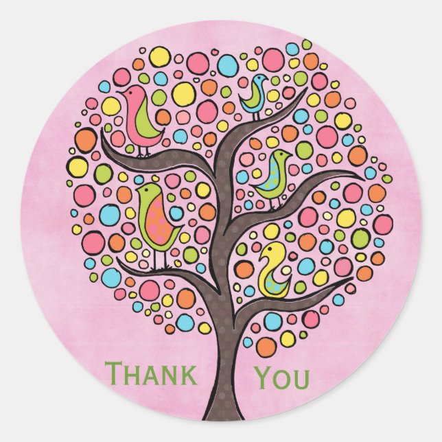 Rainbow Retro Tree Thank You Label Sticker (Front)