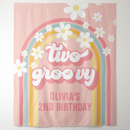 Rainbow Retro Two Groovy 2nd Birthday Tapestry