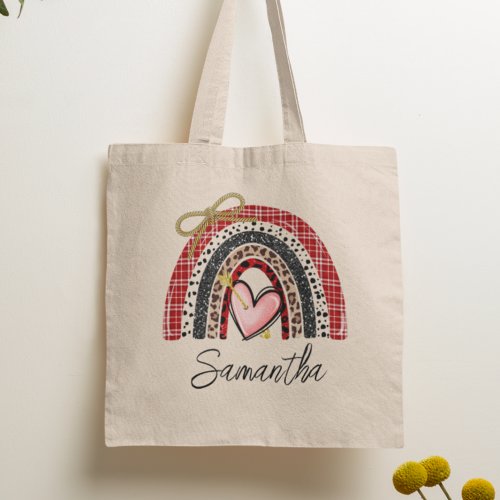 Rainbow Retro Valentines day Love heart  Tote Bag