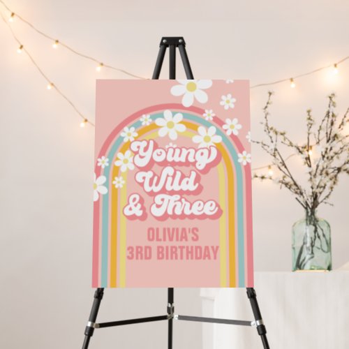 Rainbow Retro Young Wild Three 3rd Birthday Foam Board