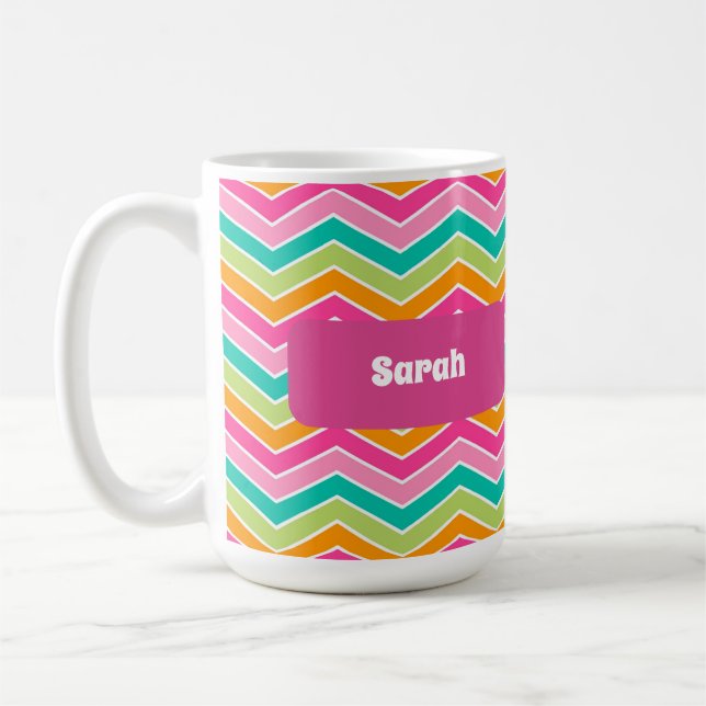 Rainbow retro zigzags bright colorful coffee mug (Left)