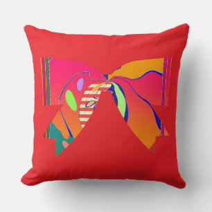 Rainbow Ribbon Bow Red Decorative Fun Throw Pillow