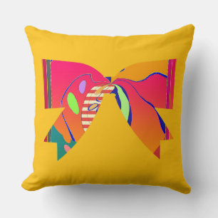 Rainbow Ribbon Bow Yellow Decorative Fun Throw Pillow