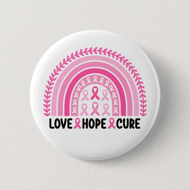 Rainbow Ribbon Breast Cancer Awareness Button (Front)