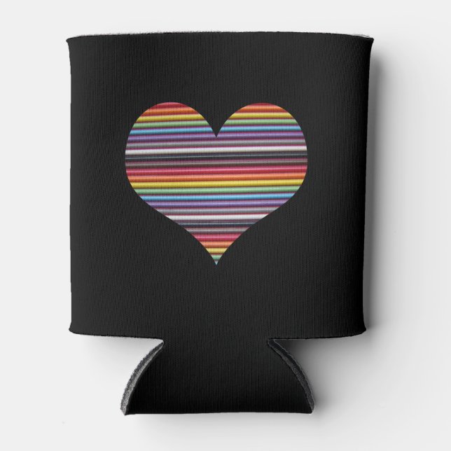 Rainbow Ribbon Cable Heart Can Drink Cooler (Front)