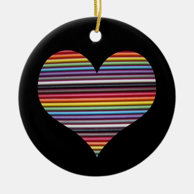 Rainbow Ribbon Cable Heart Circle Ornament (Front)