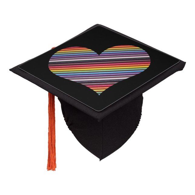 Rainbow Ribbon Cable Heart Graduation Cap Topper (Angled)