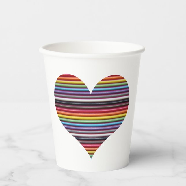 Rainbow Ribbon Cable Heart Paper Cups (Front)
