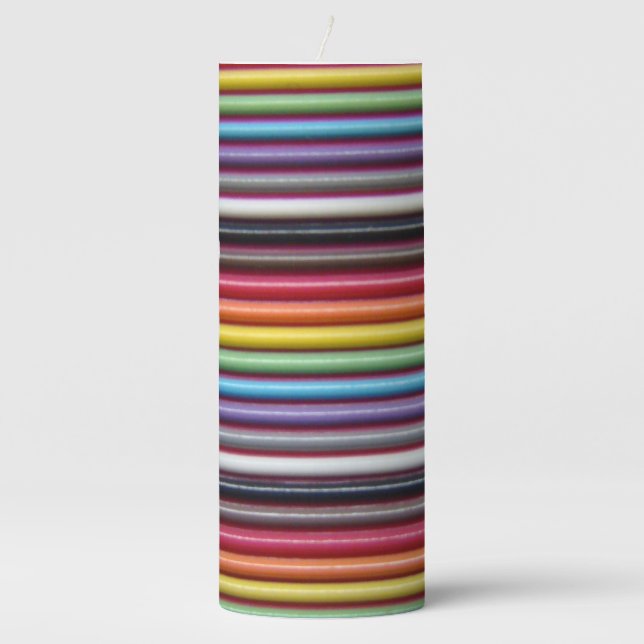 Rainbow Ribbon Cable Pillar Candle (Front)