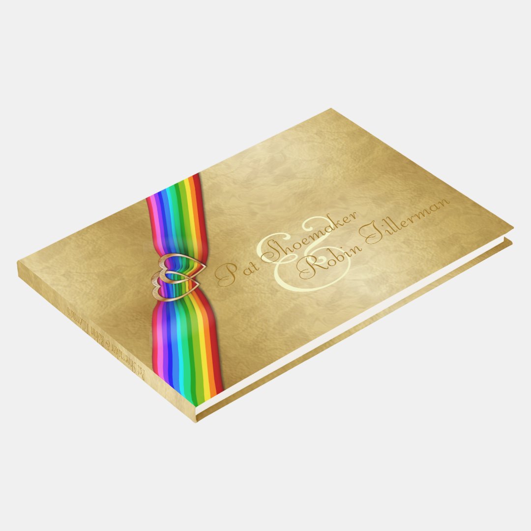 Rainbow Ribbon Double Hearts Wedding Guestbook 2 Zazzle 5422