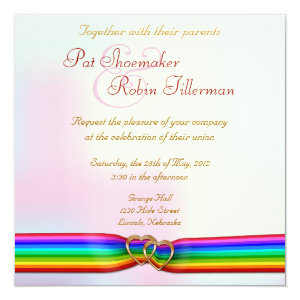 Rainbow Ribbon Double Hearts Wedding Invitation 2