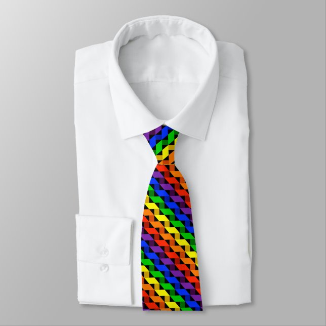 Rainbow Ribbon Quilt Pattern Gay Pride Men's Neck Tie (Tied)
