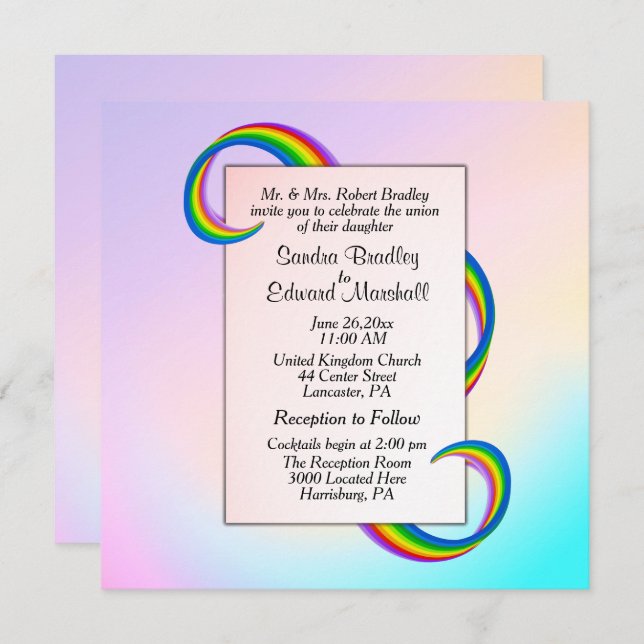 Rainbow Ribbon Wedding Invitation (Front/Back)
