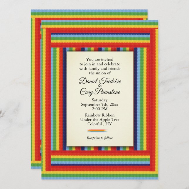 Rainbow Ribbon Wedding Invitation (Front/Back)