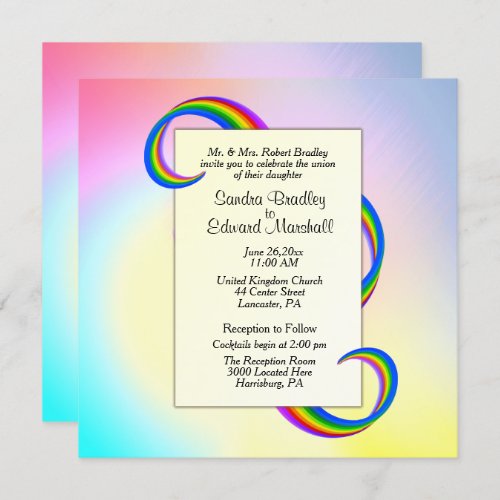 Rainbow Ribbon Wedding Invitation  525 x 525