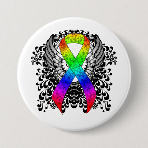 Rainbow Ribbon with Wings Button
