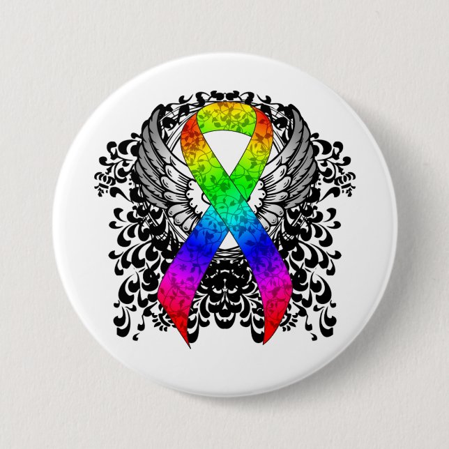 Rainbow Ribbon with Wings Button (Front)