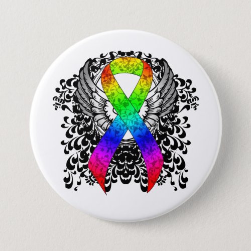Rainbow Ribbon with Wings Button