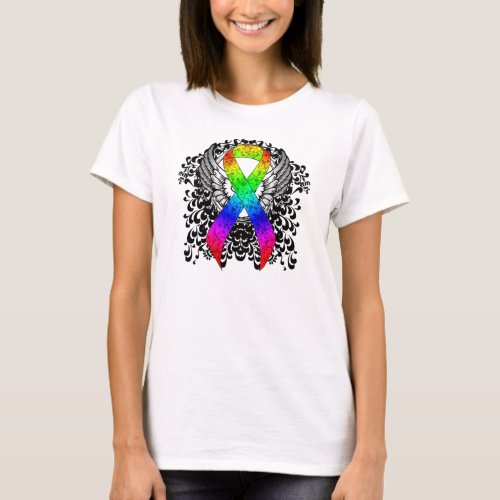 Rainbow Ribbon with Wings T_Shirt