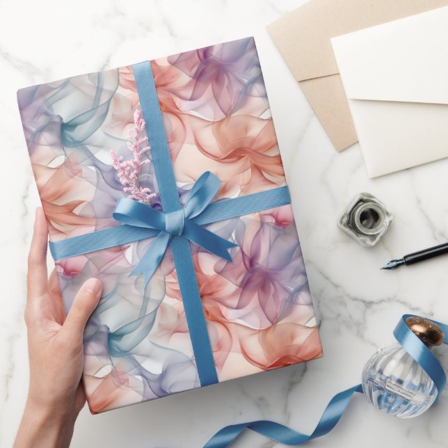 Rainbow Ribbons on White  Wrapping Paper (Gifting)