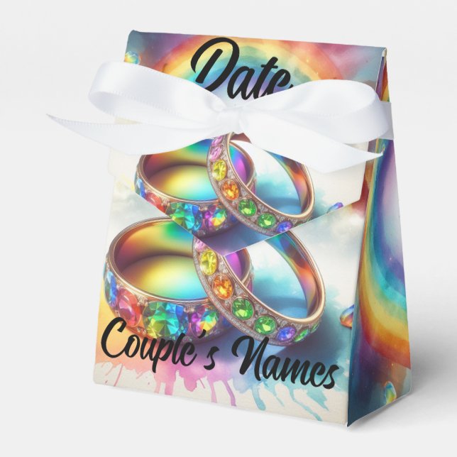 Rainbow Rings Gay Lesbian Wedding Favors Favor Boxes (Front Side)
