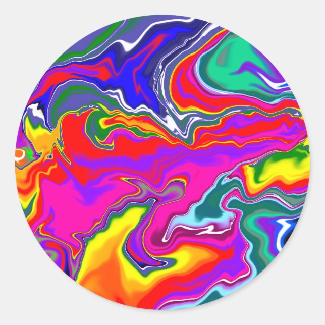Rainbow River Fluid Art Classic Round Sticker (Front)