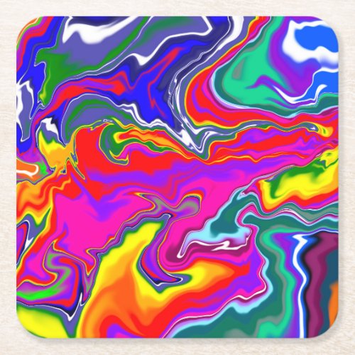 Rainbow River Fluid Art Square Paper Coaster