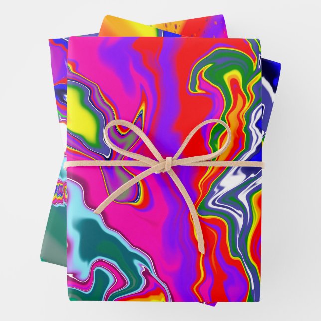Rainbow River Fluid Art Wrapping Paper Sheets (In situ)