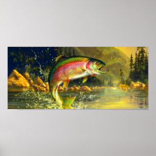 Rainbow River Trout Jumping Poster