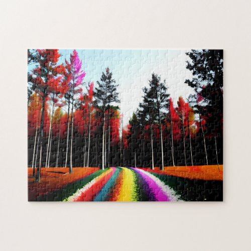 Rainbow Road Through Enchanted Autumn Forest Jigsaw Puzzle