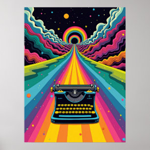 Rainbow Road Typewriter – Retro Pop Art Surrealism Poster