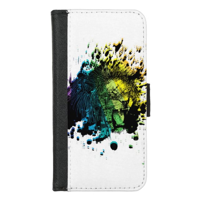 Rainbow Roaring Lion iPhone Wallet Case (Front)