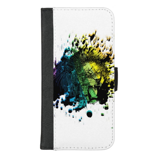 Rainbow Roaring Lion iPhone Wallet Case (Front)