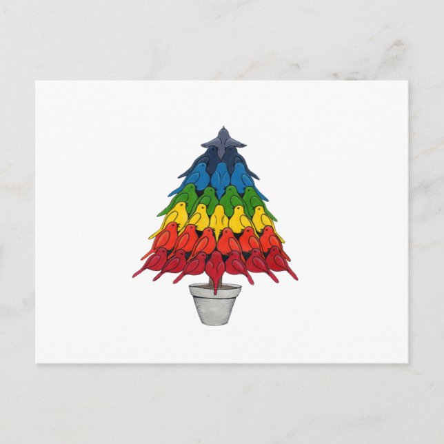 Rainbow Robins Christmas Tree Holiday Postcard (Front)