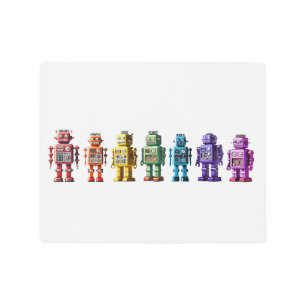 Rainbow Robots Metal Print