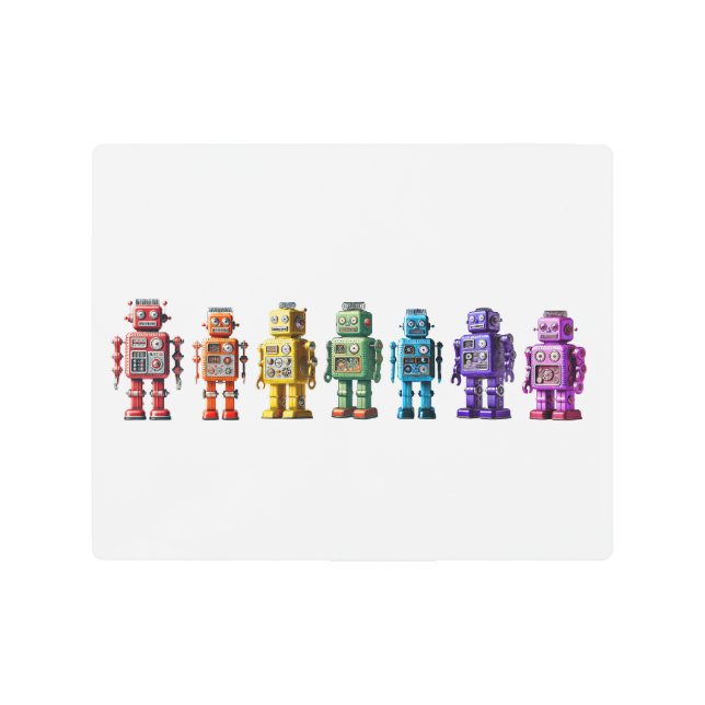 Rainbow Robots Metal Print (Front)