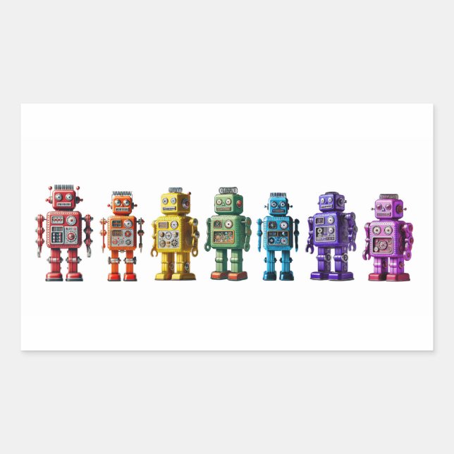 Rainbow Robots Rectangular Sticker (Front)