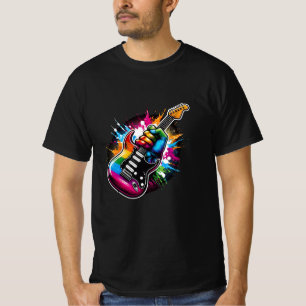 Rainbow Rock Explosion Vibrant Guitar Fist T-Shirt