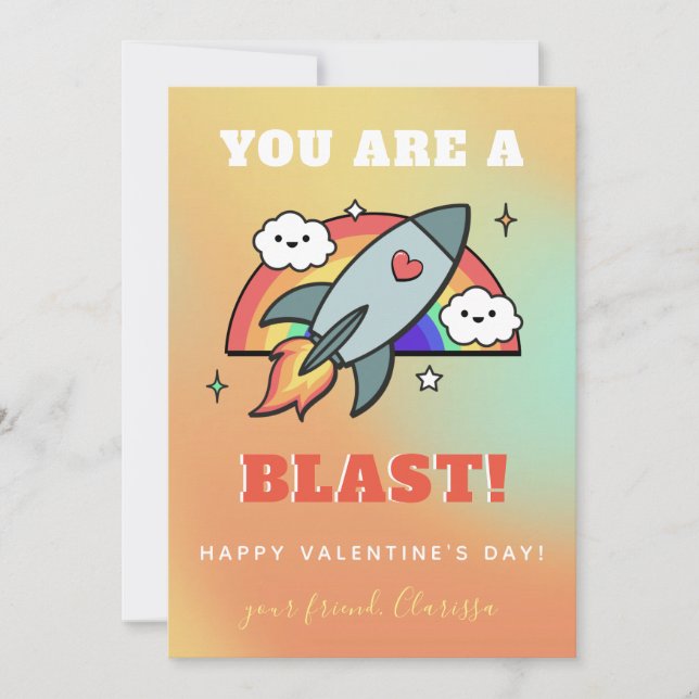 Rainbow Rocket Colorful Valentine's Day Sparkly Holiday Card (Front)