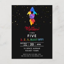 Rainbow Rocket Ship Outer Space Birthday Party Invitation Postcard