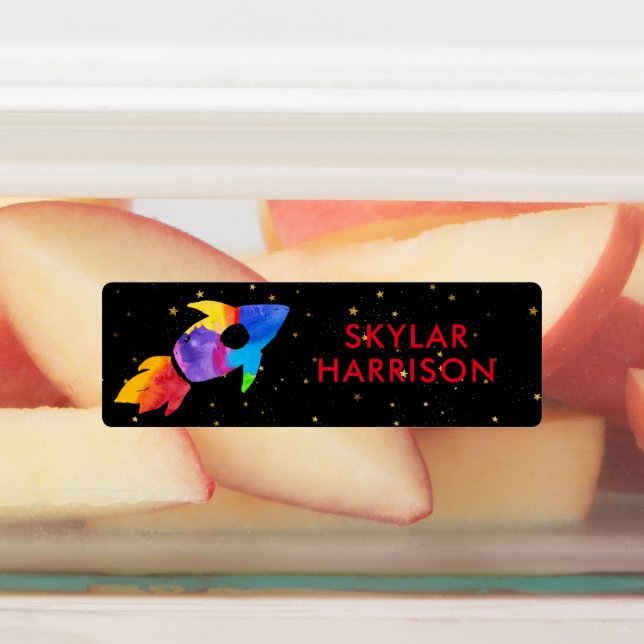 Rainbow Rocket Space School Daycare Waterproof Kids' Labels (Affixed)