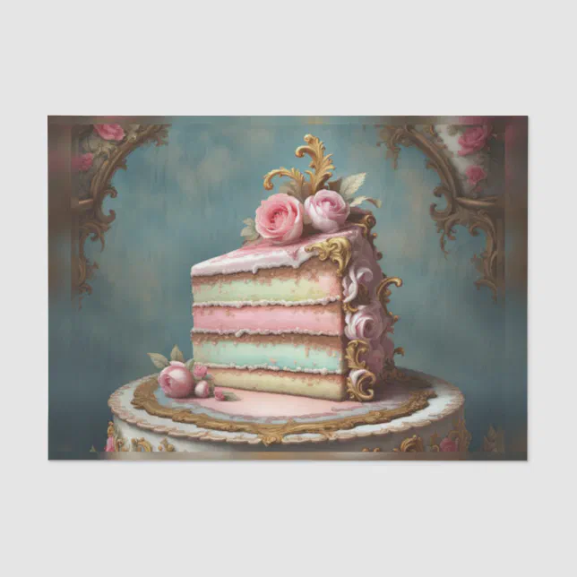 Rainbow Rococo French Slice of Cake Decoupage Tissue Paper | Zazzle