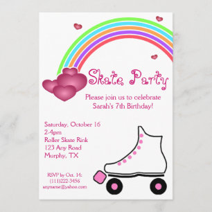Rainbow Roller Skate Birthday Invitation