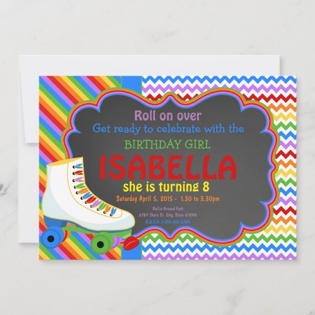 Rainbow Roller Skate Party Invitation (Front)