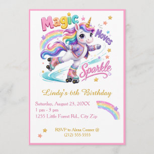 Rainbow Roller Skate Unicorn Birthday Girl Invitation